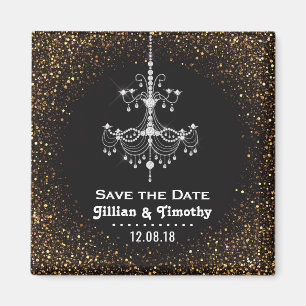 Glamoureus Chandelier Wedding Save the Date Gold Magneet