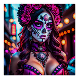 Glamoureus Día de los Muertos Catrina portret met Perfect Poster