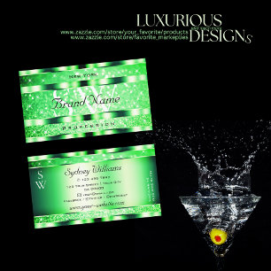 Glamoureus Emerald Green Glitter Stars en Monogram Visitekaartje