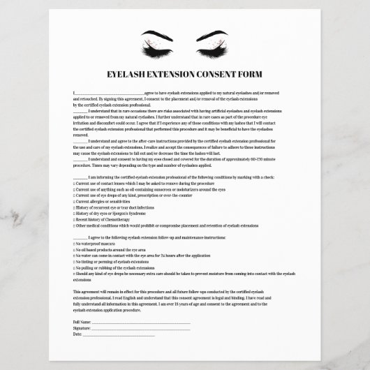 Glamoureus EYELASH EXTENSION CONSENT FORM Flyer (Voorkant)