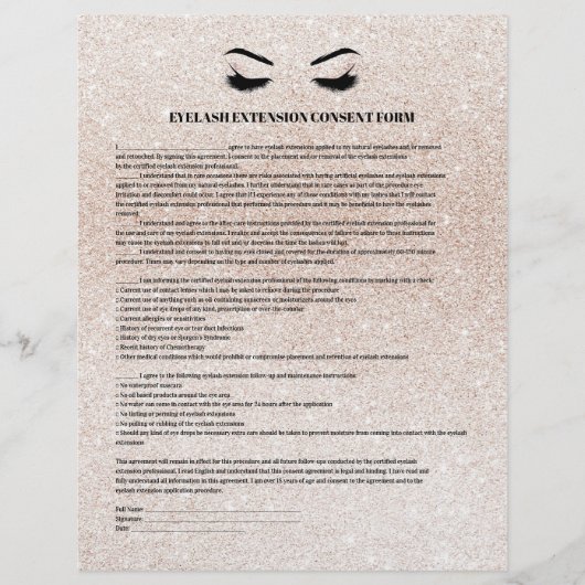Glamoureus EYELASH EXTENSION CONSENT FORM Flyer (Voorkant)