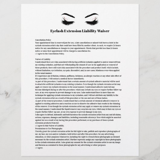 Glamoureus EYELASH EXTENSION Liability Waiver Form Flyer (Voorkant)