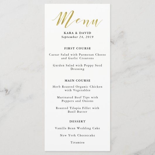 Glamoureus Faux Gold Classic Bruiloft Menu (Voorkant)