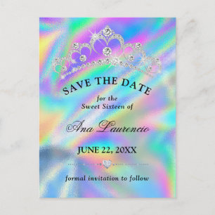 Glamoureus Faux Holographic Save the Date Sweet 16 Briefkaart