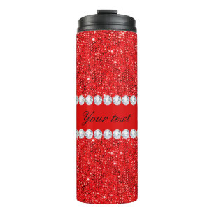 Glamoureus Faux Red Sequins en Diamonds Thermosbeker