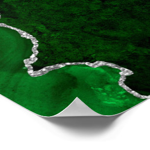 Glamoureus Forest Green Marble Chic Silver Glitter Poster
