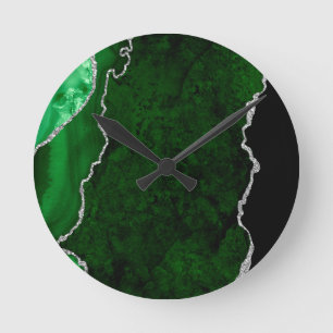 Glamoureus Forest Green Marble Chic Silver Glitter Ronde Klok