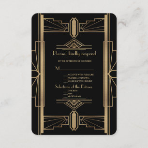 Glamoureus Gatsby 1920's bruiloft RSVP Kaartje