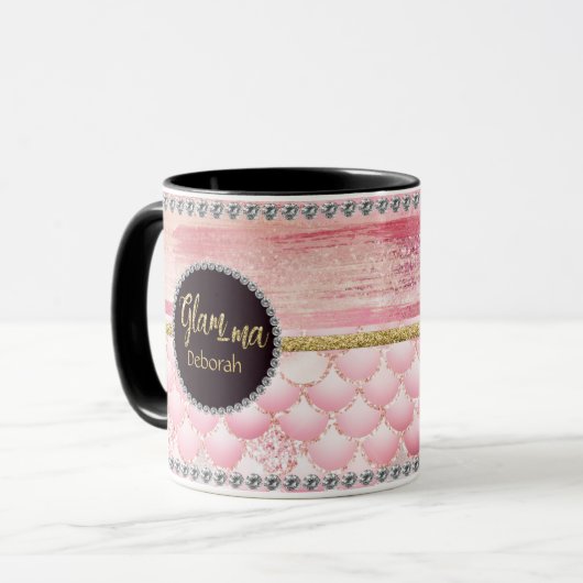 Glamoureus Glam-ma Pink Glitter Shell Name Mok (Voorkant links)