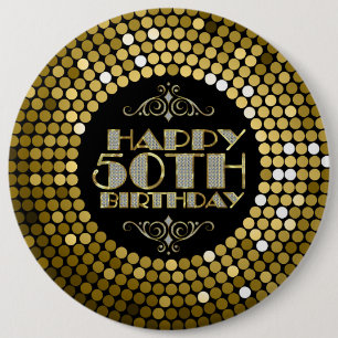 Glamoureus Glitter Happy 50th Birthday Ronde Button 6,0 Cm