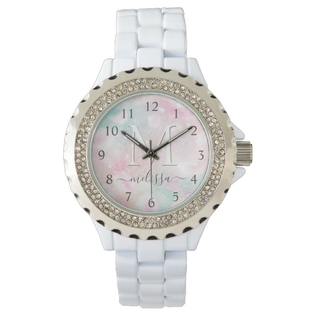 Glamoureus Glitter Pink  Patroon Horloge (Voorkant)