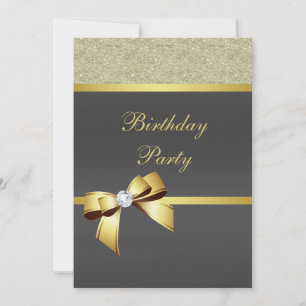 Glamoureus Gold & Black Birthday Party Invitation Kaart
