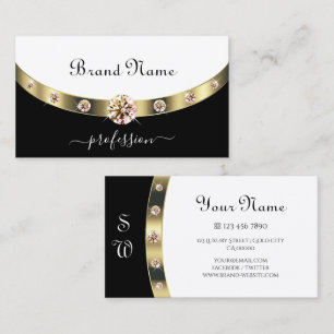 Glamoureus Gold Border Black and White Monogram Visitekaartje