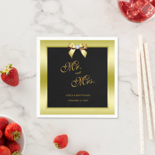 Glamoureus Gold Bow & Black Wedding Servet