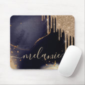 Glamoureus Gold Glitter Drip Dark Ink Script Name Muismat (Met muis)