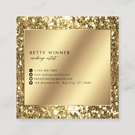 Glamoureus Gold Glitter Script Monogram Vierkante Visitekaartje (Achterkant)