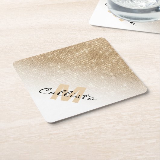 Glamoureus Gold Glitter Sequin Ombre Monogram Kartonnen Onderzetters (Schuin)