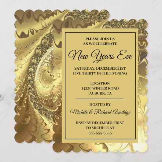 Glamoureus Gold New Years Uitnodiging (Voorkant / Achterkant)