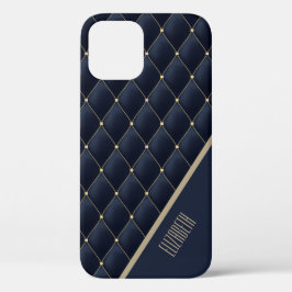 Glamoureus Gold Quilted Navy Pattern Personalized iPhone 12 Hoesje
