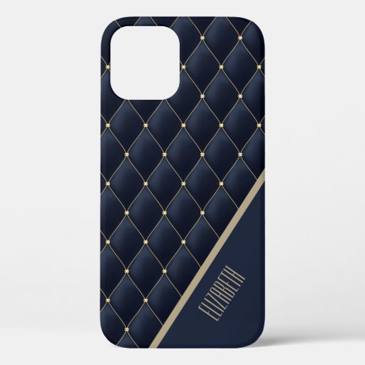 Glamoureus Gold Quilted Navy Pattern Personalized Case-Mate iPhone Case (Achterkant)