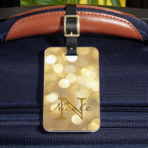 Glamoureus Gold Sparkles Monogram Bagagelabel