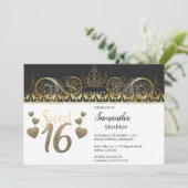 Glamoureus Gold Sweet 16 Uitnodiging (Staand voorkant)