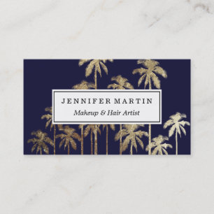 Glamoureus Gold Tropical Palm Trees Navy Blue Visitekaartje