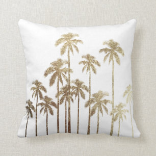 Glamoureus Gold Tropical Palm Trees op wit Kussen