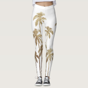 Glamoureus Gold Tropical Palm Trees op wit Leggings