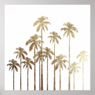 Glamoureus Gold Tropical Palm Trees op wit Poster