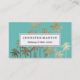 Glamoureus Gold Tropical Palm Trees Turquoise Gree Visitekaartje