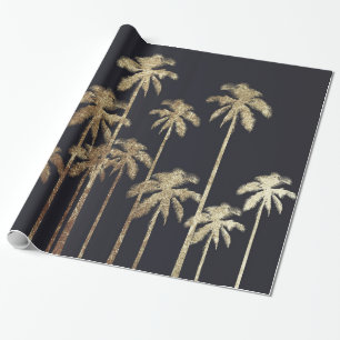 Glamoureus Gold Tropical Palm Trein op zwart Cadeaupapier