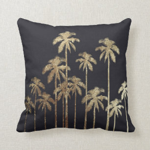 Glamoureus Gold Tropical Palm Trein op zwart Kussen