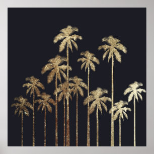 Glamoureus Gold Tropical Palm Trein op zwart Poster