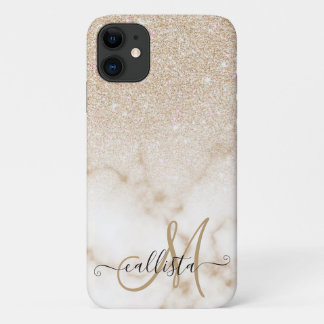 Glamoureus Gold White Glitter Marmer Gradient Ombr iPhone 11 Hoesje