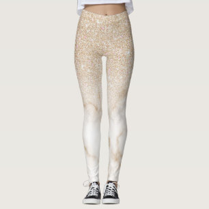 Glamoureus Gold White Glitter Marmer Gradient Ombr Leggings