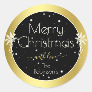 Glamoureus Goud Lijst Merry Christmas Style Zwart Ronde Sticker