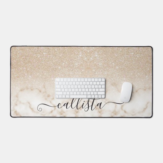 Glamoureus Goud Wit Glitter Marmeren Gradiënt Bureaumat (Keyboard & Muis)