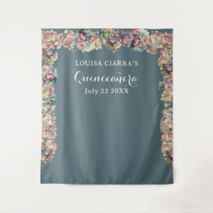 Glamoureus Gouden Sparkle Bloemen Quinceanera Wandkleed