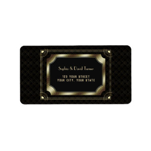Glamoureus Great Gatsby Gold Black Art Deco Wedden Etiket