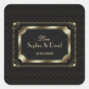 Glamoureus Great Gatsby Gold Black Art Deco Wedden Vierkante Sticker