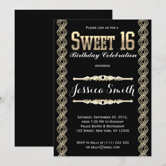 Glamoureus Great Gratsby Sweet 16 Invite Kaart (Voorkant / Achterkant)