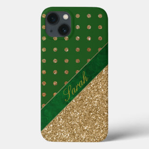 Glamoureus Green en Gold Personalized iPhone 13 Hoesje