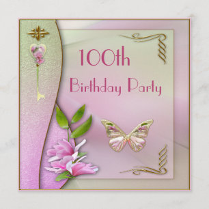 Glamoureus Key, Magnolia & Butterfly 100th Birthda Kaart