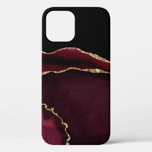 Glamoureus Marble Agate Chic Black Paars Gold iPhone 12 Hoesje