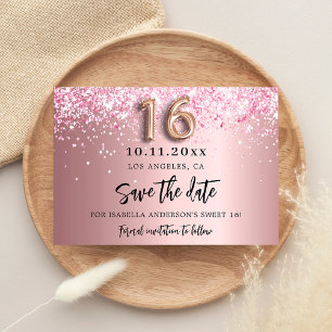 Glamoureus met zoete 16 zwarte roze glitter save the date