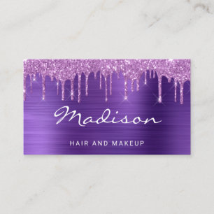Glamoureus Paars metaal Glitter Drip Hair & Makeup Visitekaartje