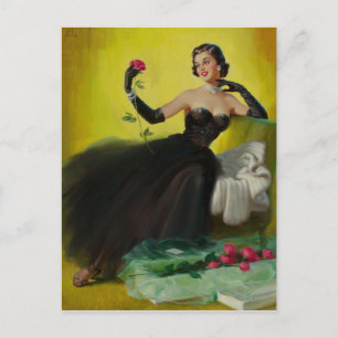 Glamoureus Pin-Up met Rozen Briefkaart