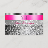 Glamoureus Pink Silver Sparking Glitter Monogram Visitekaartje (Voorkant)