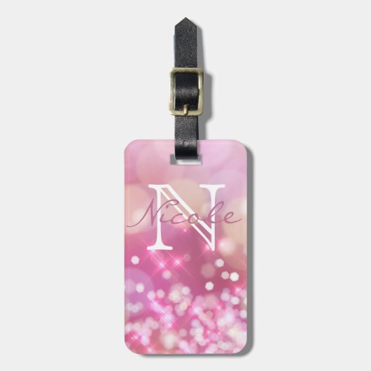 Glamoureus Pink Sparkle Monogram Bagagelabel (Voorkant verticaal)